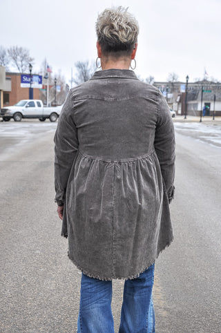 Corded Cut Hem Button Down Dress