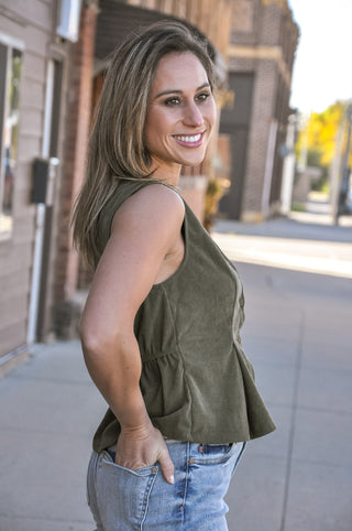 Corduroy Button-Up Vest Top