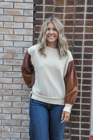 Corduroy Contrast Sleeve Top