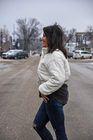 Corduroy Crop Puff Bomber Jacket