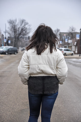 Corduroy Crop Puff Bomber Jacket