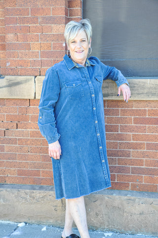 Corduroy Denim Button Down Dress