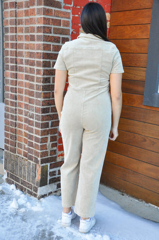 Corduroy Jumpsuit with Zipper