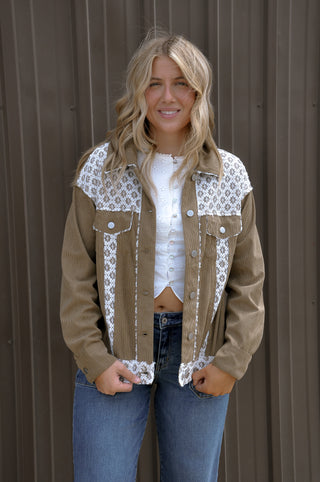 Corduroy Lace Panel Jacket