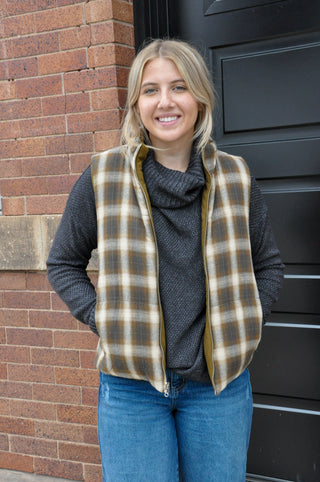 Corduroy & Plaid Reversible Puffer Vest