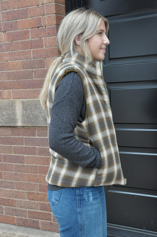 Corduroy & Plaid Reversible Puffer Vest