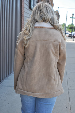 Cozy Taupe Corduroy Sherpa Collar Jacket