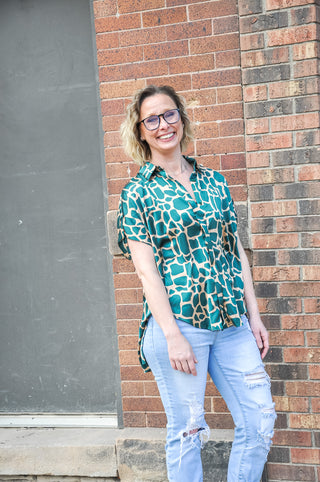 Crazy Print Collared Dolman Top