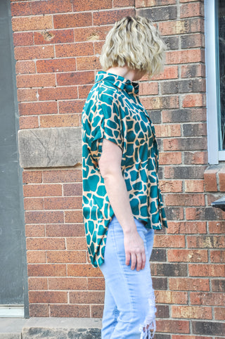 Crazy Print Collared Dolman Top