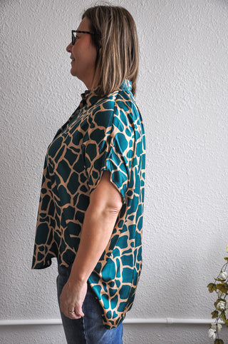 Crazy Print Collared Dolman Top