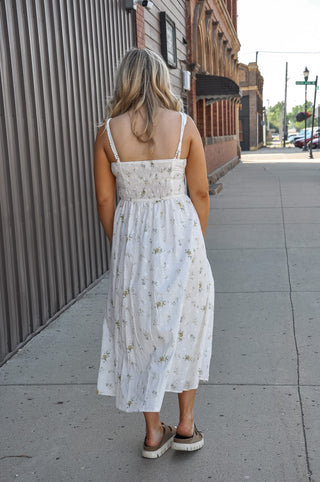 Cream Floral Eyelet Corset Midi Dress