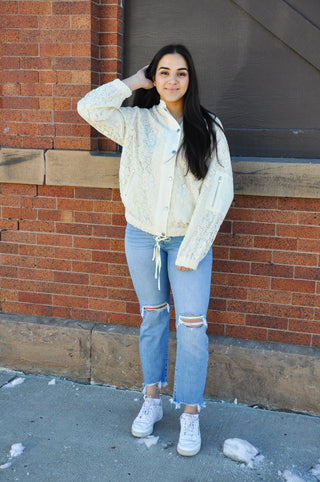 Cream Lace Bomber Jacket