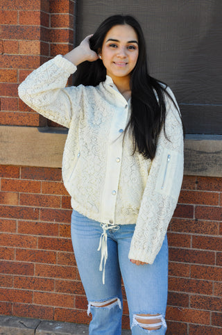 Cream Lace Bomber Jacket