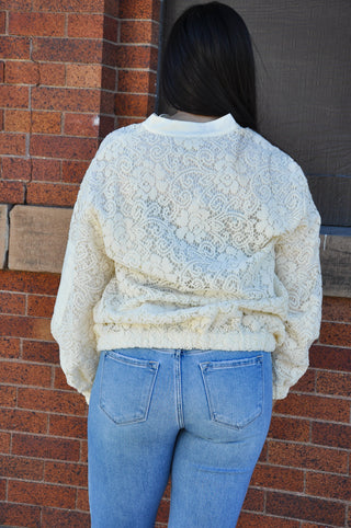 Cream Lace Bomber Jacket