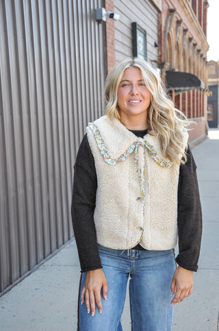 Cream Multi Floral Sherpa Vest