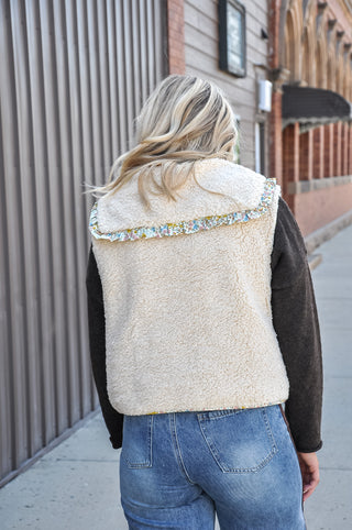 Cream Multi Floral Sherpa Vest