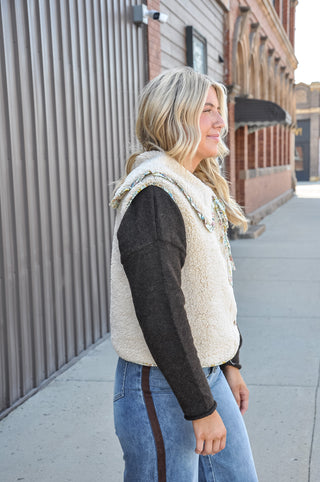 Cream Multi Floral Sherpa Vest