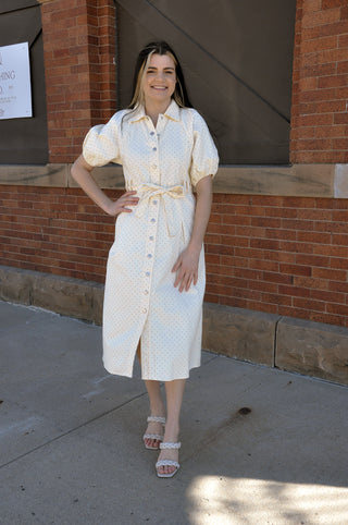 Cream Polka Dot Midi Dress