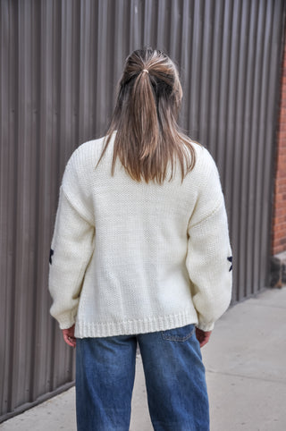 Cream Sweater with Navy Star Cardigan