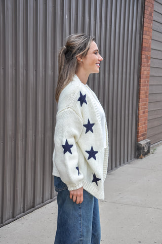 Cream Sweater with Navy Star Cardigan