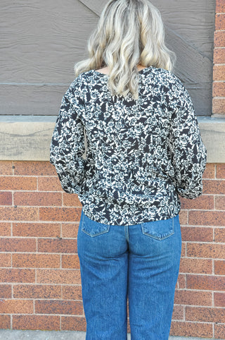 Cream and Black Floral Print Top