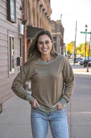 Crew Neck Stripe Mixed Sweatshirt