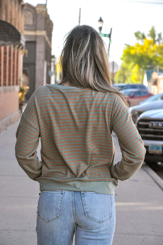 Crew Neck Stripe Mixed Sweatshirt