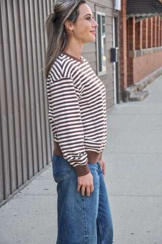 Crew Neck Stripe Sweater Shirt, view 3