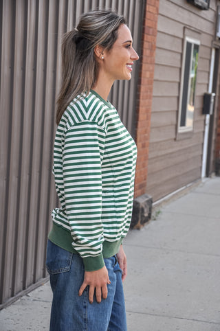Crew Neck Stripe Sweater Shirt, view 4