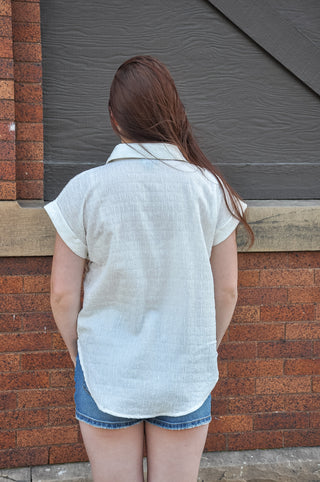 Crinkly Metallic Button Down Shirt