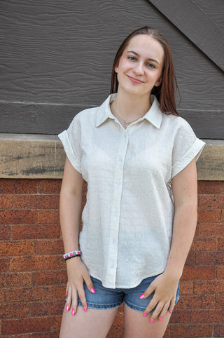 Crinkly Metallic Button Down Shirt