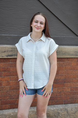 Crinkly Metallic Button Down Shirt