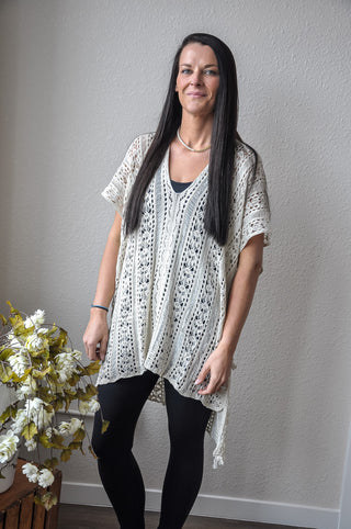 Crochet Poncho Tunic Top w/Side Draws