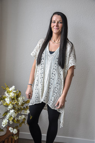 Crochet Poncho Tunic Top w/Side Draws