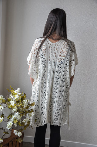 Crochet Poncho Tunic Top w/Side Draws