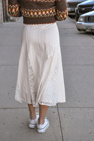Lace Panel Textured Midi Skirt, view 6 | JQ Clothing Co.