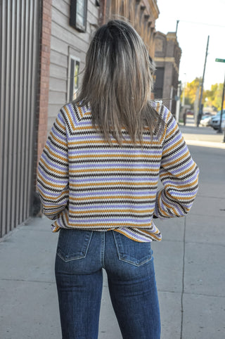 Crochet Stripe Crew Neck Top