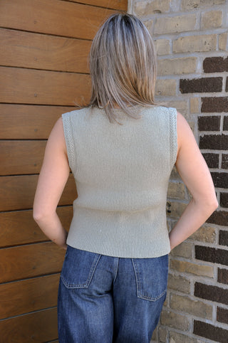 Crochet Trim Button Up Sweater Vest