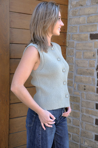 Crochet Trim Button Up Sweater Vest