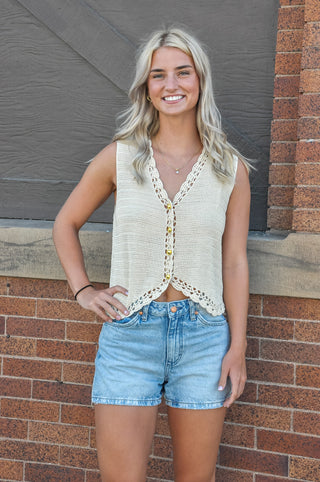 Crochet Trimmed Sweater Vest