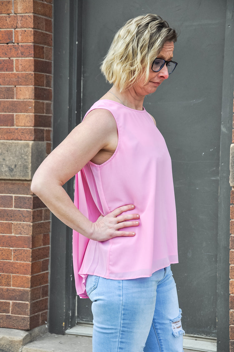 Crystal Pleated Lined Tank Top