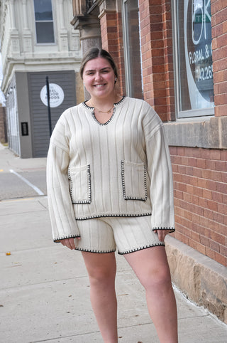 Curvy 2-Piece Blanket Stitch Sweater Set