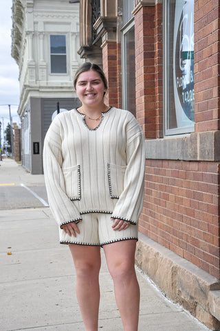 Curvy 2-Piece Blanket Stitch Sweater Set