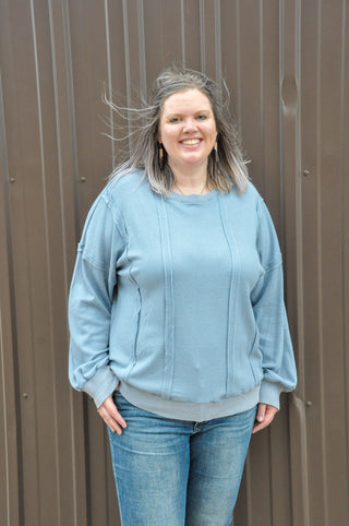 Curvy Acid Washed Thermal Pullover