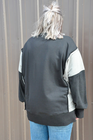 Curvy Black Multi Color Block Pullover