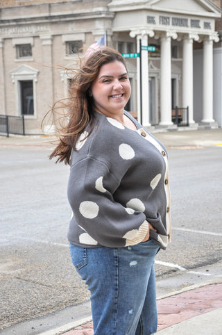 Curvy Button-Down Polka Dot Cardigan