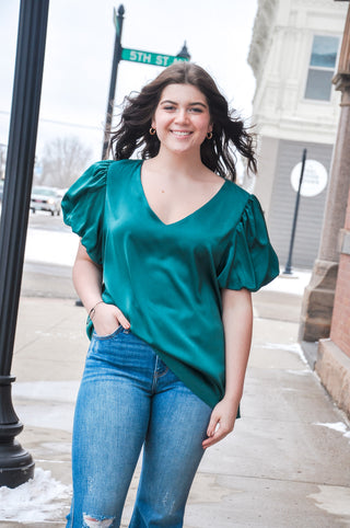 Curvy Classic Satin Bubble Blouse