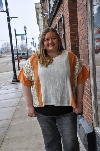 Curvy Ditsy Floral Blocked Gauze T Shirt