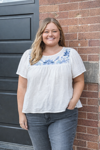 Curvy Embroidered Yoke SS Top
