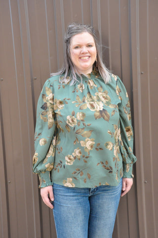 Curvy Floral Printed Smocked Blouse